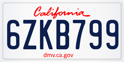 CA license plate 6ZKB799