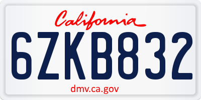 CA license plate 6ZKB832