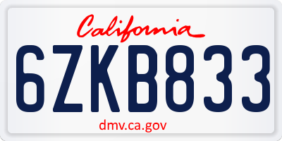 CA license plate 6ZKB833
