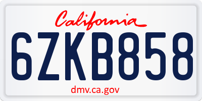 CA license plate 6ZKB858