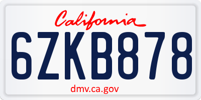 CA license plate 6ZKB878