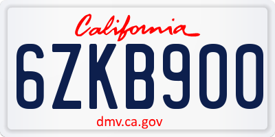 CA license plate 6ZKB900