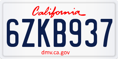 CA license plate 6ZKB937