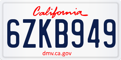 CA license plate 6ZKB949