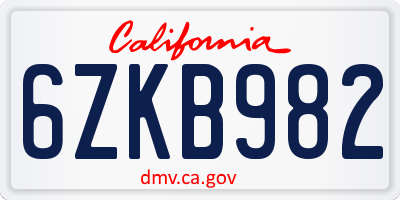 CA license plate 6ZKB982