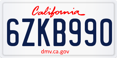 CA license plate 6ZKB990