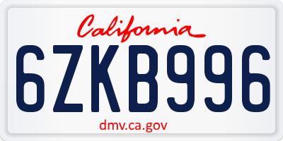 CA license plate 6ZKB996