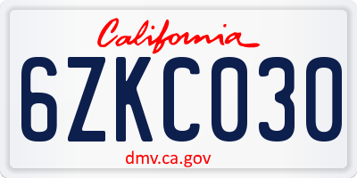 CA license plate 6ZKC030