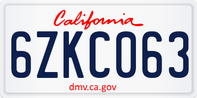 CA license plate 6ZKC063