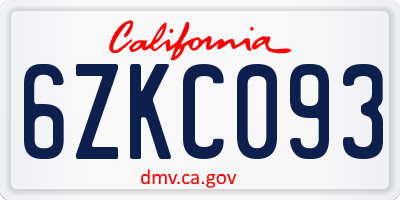 CA license plate 6ZKC093