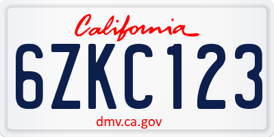 CA license plate 6ZKC123