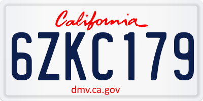 CA license plate 6ZKC179