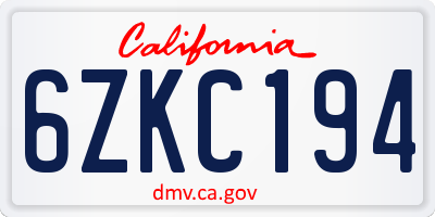 CA license plate 6ZKC194