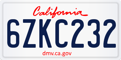 CA license plate 6ZKC232