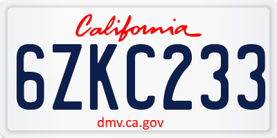 CA license plate 6ZKC233