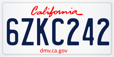 CA license plate 6ZKC242