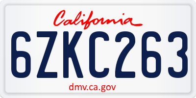 CA license plate 6ZKC263