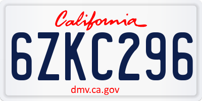 CA license plate 6ZKC296