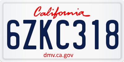 CA license plate 6ZKC318