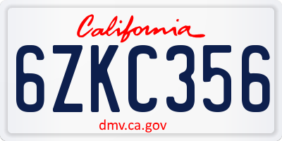 CA license plate 6ZKC356