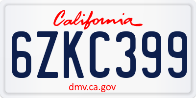 CA license plate 6ZKC399