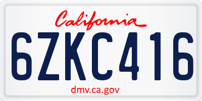 CA license plate 6ZKC416