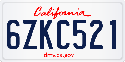 CA license plate 6ZKC521