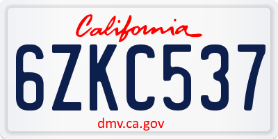 CA license plate 6ZKC537