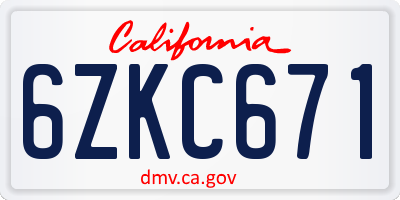 CA license plate 6ZKC671