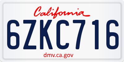 CA license plate 6ZKC716