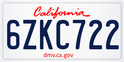 CA license plate 6ZKC722