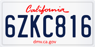 CA license plate 6ZKC816