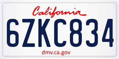 CA license plate 6ZKC834