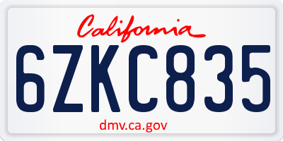 CA license plate 6ZKC835
