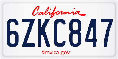 CA license plate 6ZKC847
