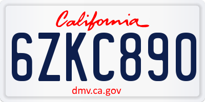 CA license plate 6ZKC890