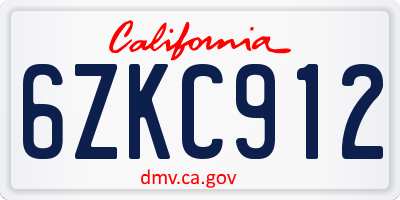 CA license plate 6ZKC912