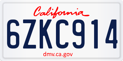 CA license plate 6ZKC914