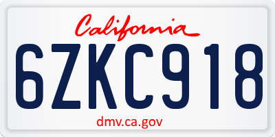 CA license plate 6ZKC918