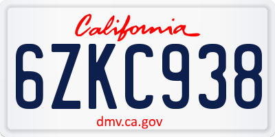CA license plate 6ZKC938