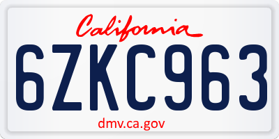 CA license plate 6ZKC963