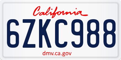 CA license plate 6ZKC988