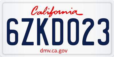CA license plate 6ZKD023