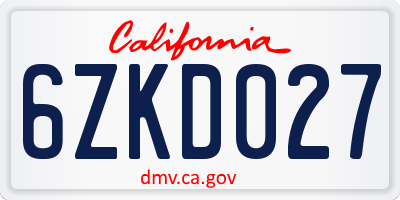 CA license plate 6ZKD027