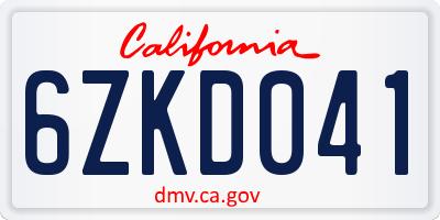 CA license plate 6ZKD041