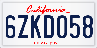 CA license plate 6ZKD058