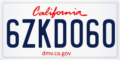CA license plate 6ZKD060