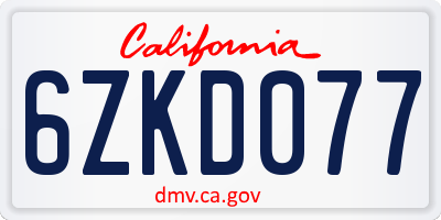 CA license plate 6ZKD077
