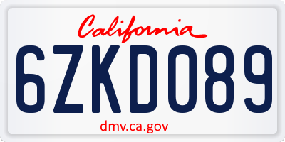 CA license plate 6ZKD089