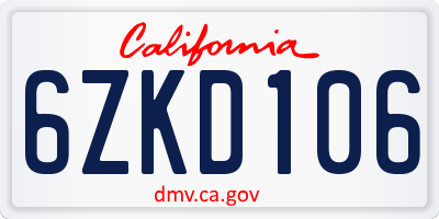 CA license plate 6ZKD106